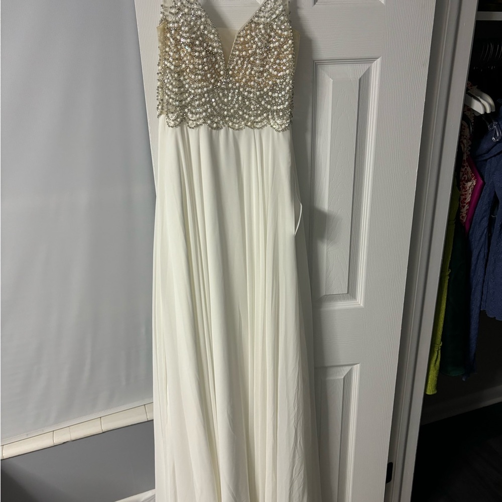 Lulu's White and Gold Embellished Gown